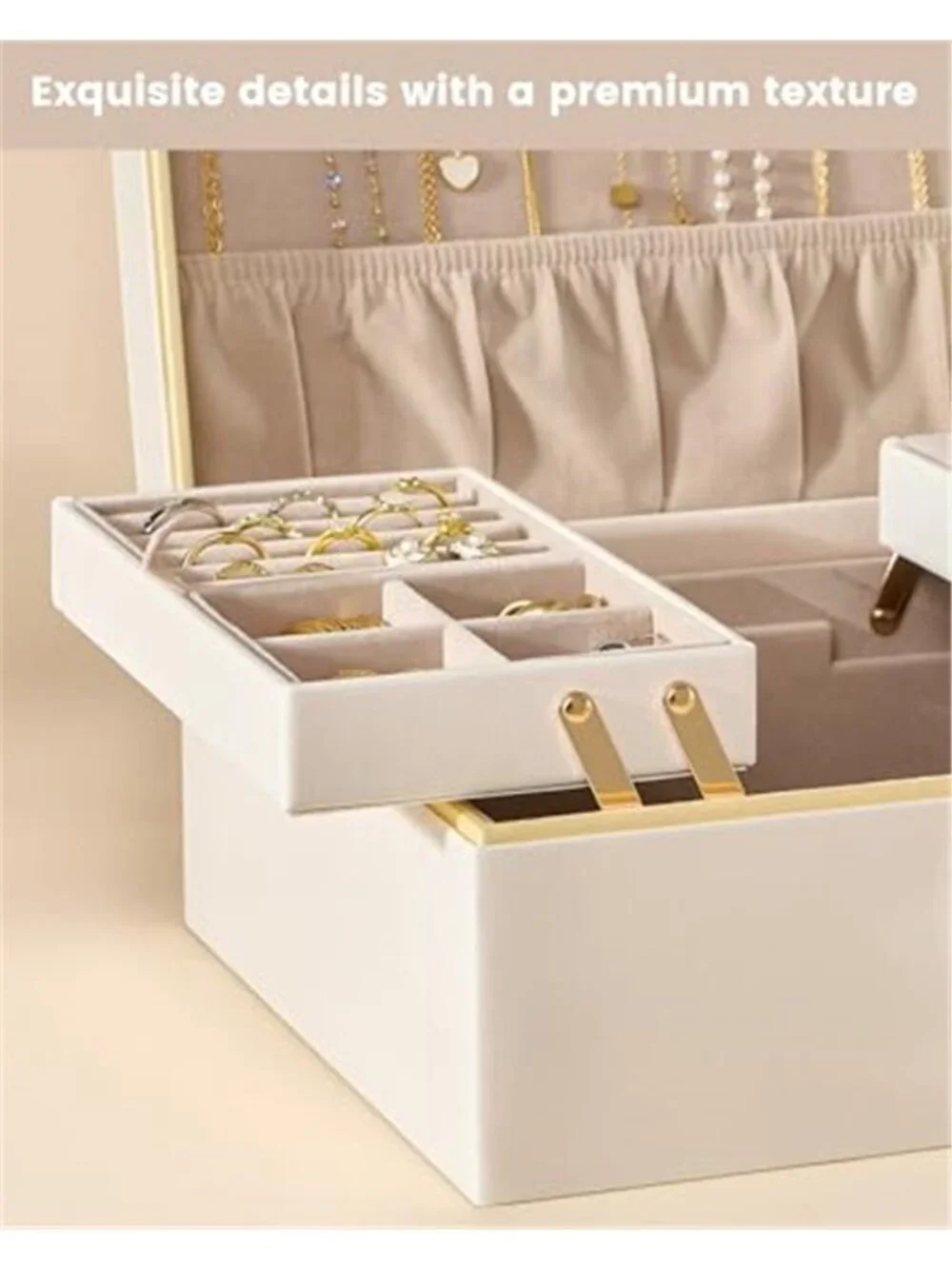 2 Layer Jewelry Box Organizer Necklace Earring Ring Bracelet Storage Cream